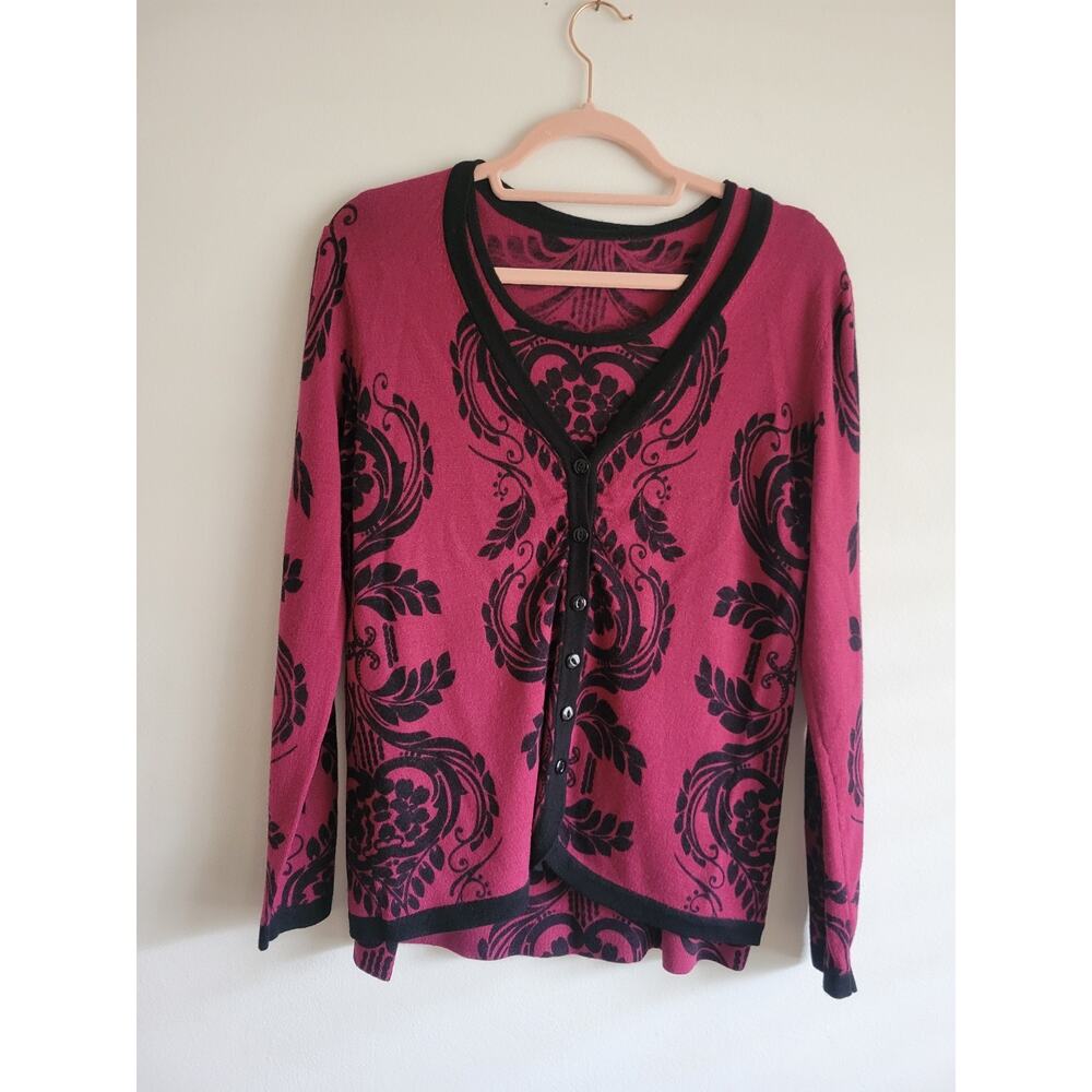 Pendleton Cardigan And Tanktop Coord 100 % Merino Wool Pink And Black Size S
